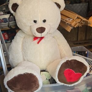 Adorable White and Brown Teddy Bear with Heart